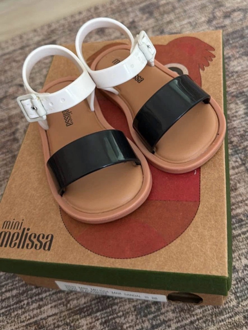 Mini Melissa Black and White Girls' Strap Sandals